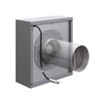 Utvendig veggmotor til BORA ventilasjon. Kan brukes som alternativ til sokkelmotor. Ventilasjonsmotoren kan trekke luft i en distanse på ca 6 meter fra ventilator til vegg.